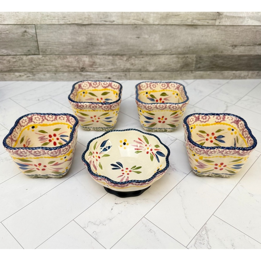 Temptations by Tara Old World Blue - 8 oz Square Ceramic Baking Dish + 6 oz Bowl
